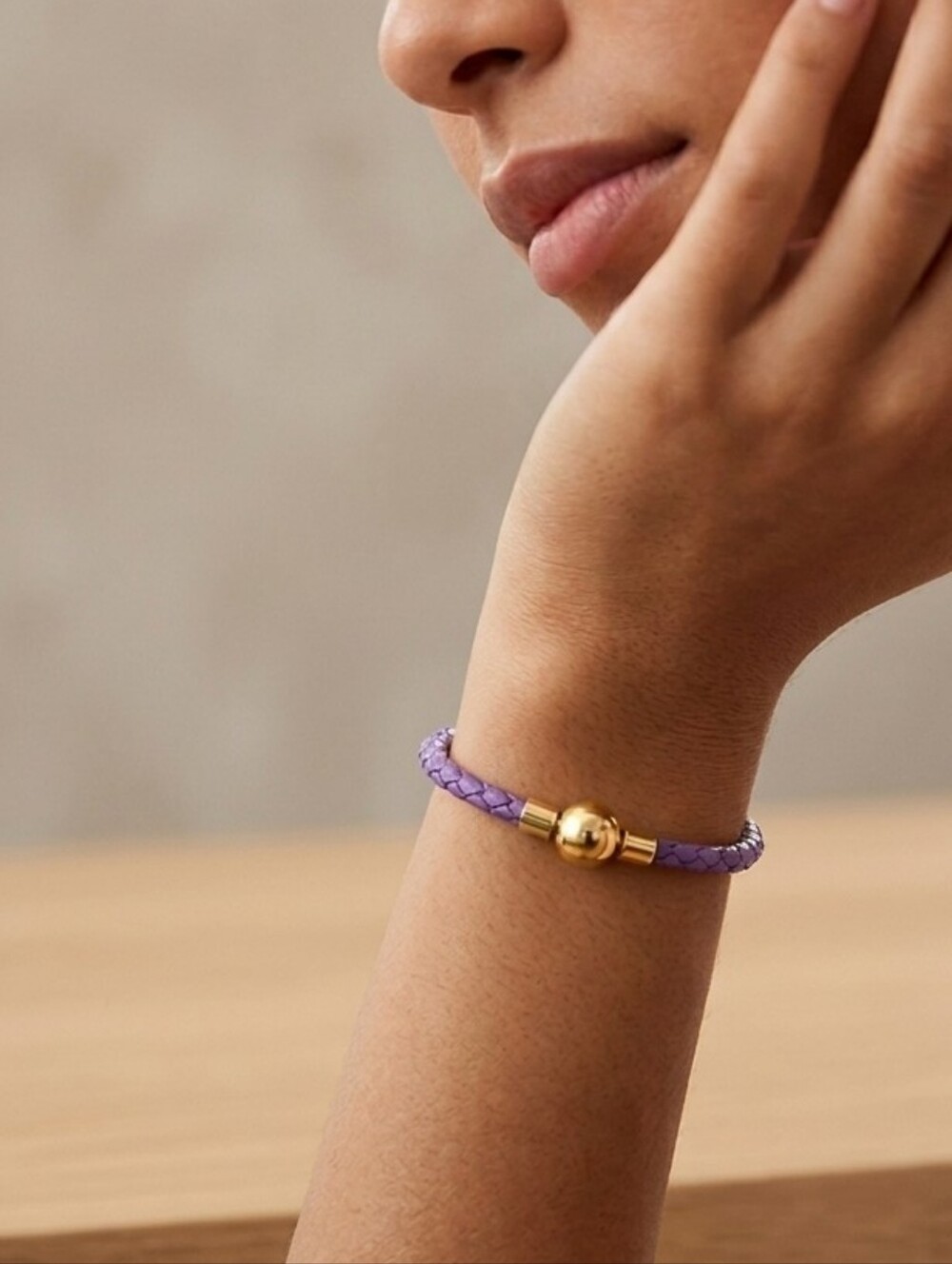 Linx Purple Leather Braided Cord Bracelet with Gold Magnetic Clasp